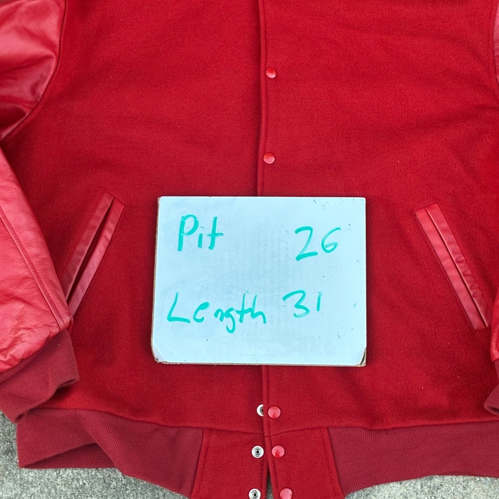 Vintage 90s Varsity Jacket Mens XXL‎ Red Good Wool Leather Sleeves Made in USA - Picture 9 of 9